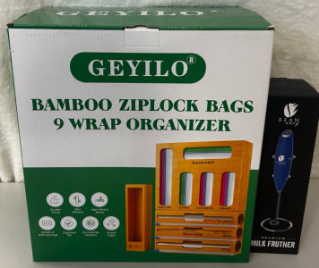 Bamboo Ziplock Bags 9 Wrap Organizer, Bean Envy Milk Frother