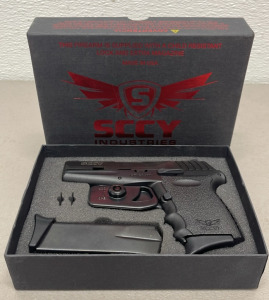 SCCY Model CPX-2 9mm Caliber, Semi Automatic Pistol In Original Box And Trigger Lock