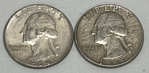 (2) Silver Washington Quarters Dated 1964