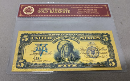 $5 Certified Gold Banknote 99.9% Pure 24k Carat Gold W/ COA