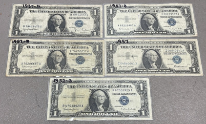 (5) Washington $1.00 Bills Dated Between 1935-1957