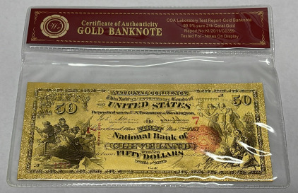 $50 99.9% Pure 24k Carat Gold Banknote W/ C.O.A.