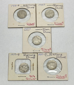 (5) U.S. Mercury Dime Coins Dated 1936-1937