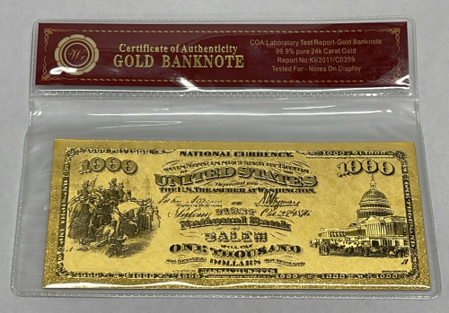 $1000 99.9% Pure 24k Carat Gold Banknote W/ C.O.A.