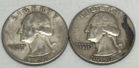 (2) Silver Washington Quarters Dated 1957