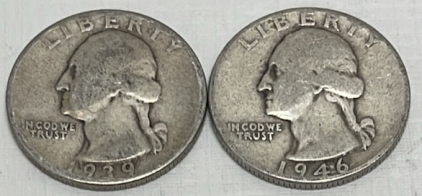 (2) Silver Washington Quarters Dated 1939 And 1946