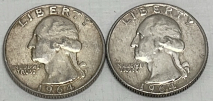 (2) Silver Washington Quarters Dated 1964