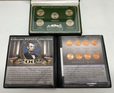 (1) Set Of 5 “America The Beautiful National Parks” Quarter Set And Set Of 8 “2009 Lincoln Penny Collection