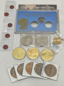 Various Coins And Rounds, Tokens, And Wooden Nickels + (See Photos)