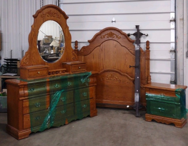 Bedroom Set; Queen Size Wooden Bed Frame, 26"x 16"x 25½" Matching Wooden Night Stand, 64"x 19"x 33" Matching Wooden Dresser w/ 50½x 11"x 50" Mirror Vanity