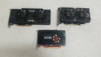 (1) EVGA Geforce 1060, (1) ASUS GTX 750TI, (1) AMD Firepro W5100