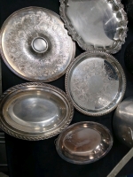 Silver Toned Trays. 1 Large Pot 1 Ice Bucket. - 2