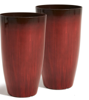 Set of 2 Worth Garden 24” Large Plastic Planters - Gradient Red Glossy Finish for Indoor & Outdoor Use