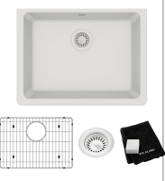 Elkay Quartz Classic ELGU2522WH0C 24-5/8” x 18-1/2” Single Bowl Undermount Sink Kit - White - Includes Bottom Grid & Drain