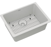 Elkay Quartz Classic ELGU2522WH0C 24-5/8” x 18-1/2” Single Bowl Undermount Sink Kit - White - Includes Bottom Grid & Drain - 2