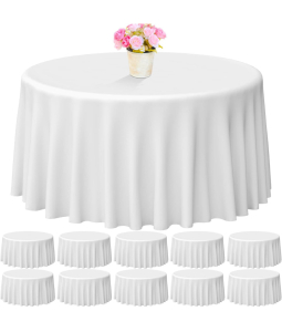 Oudain 10 Pcs 132-Inch Round Tablecloths - White, Wrinkle-Resistant, Stain-Proof - Perfect for Weddings, Parties, and Events