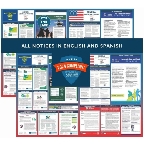 3 Bundles of Labor Law Posters 2024 - Oregon State, Federal, OSHA Compliant, Laminated & Updated for 2024 (36” x 24”)