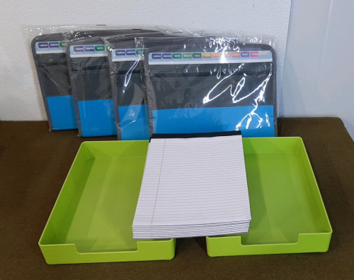 (4) Expanding File Folders, (2) Letter Trays & (8) College Ruled Notepads