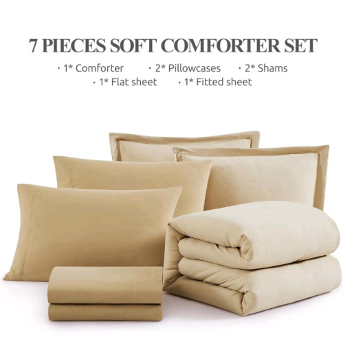 (1) Wrensonge King Comforter Set, 7-Pieces, Beige