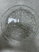 (1) Assorted clear glass serving dishes (1) Pizza stone (1) Assorted Knick knacks - 2