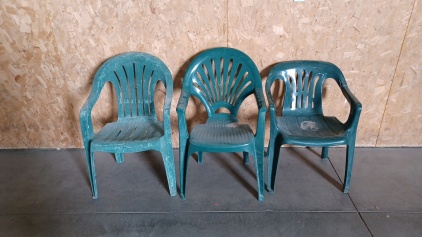 (3) Green Plastic Lawn Chairs