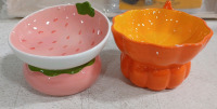 Litter Box Refillable Trays (1) Set Of 2 Strawberry & Pumpkin Shaped Cat Bowls - 3