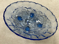 (2) Bubble bowls (1) Blue glass dish (1) Mixing bowl - 4