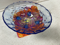 (2) Bubble bowls (1) Blue glass dish (1) Mixing bowl - 5