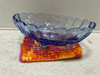 (2) Bubble bowls (1) Blue glass dish (1) Mixing bowl - 6