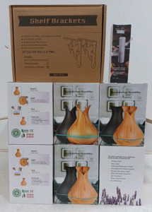 (1) Amazon Box - (6) Aromatherapy Humidifier (1) Shelf Brackets (1) Camping Lamp