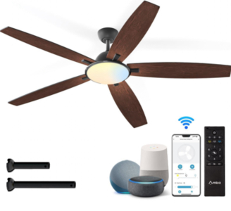 Amico 52-Inch Smart Ceiling Fan with Lights – Remote, App, Alexa Control, Reversible DC Motor