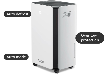 CONCHO OL20D-D068A Dehumidifier – 4500 Sq Ft, 50 Pint with Drain Hose