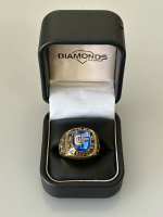 NCS Champions Mens Gold Toned Ring With Blue Stone and Etched Name