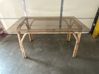 Glasstop Table with Bamboo Base