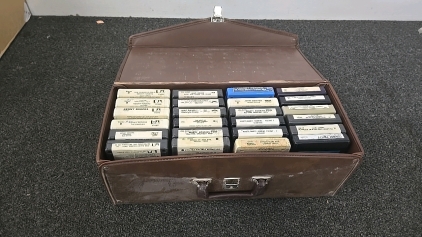 (1) Brown Leather Case Full of 8-Track Tapes