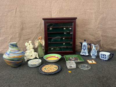 Wooden Hutch, Glass Tea Set, Vase, & More!