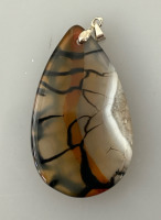 Black & Orange Dragon Veins Agate Pendant - 2