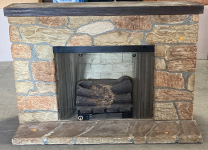 ELECTRIC FIREPLACE IN FIBERGLASS CASE (40” X 60” X 11”).