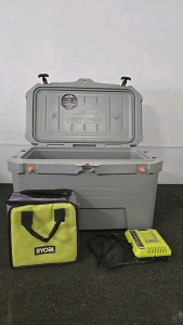 (1) Ozark Trail Large Cooler (1) Ryobi Tool Bag (1) Ryobi 40V Battery Charger