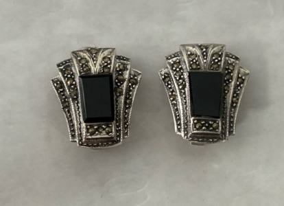 Sterling Silver Black Onxy Clip On Earrings