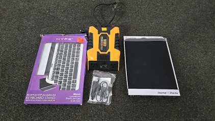 (1) Portable Power Inverter (1) Bluetooth Aluminum Keyboard Stand (1) IPad Air Journal Case