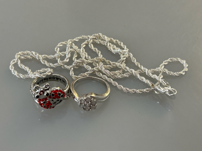 (2) Rings And Silver Toned Necklace