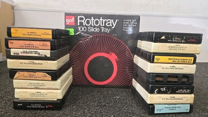 (1) Set of 16 8-Track Tapes (1) Rotary 100 Slide Tray