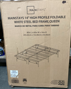 MAINSTAYS 14” HIGH PROFILE FOLDABLE QUEEN BED FRAME STILL IN PAKAGE.