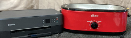 OSTER 18 QUART TURKEY ROASTER OVEN. CANON PIXMA TS6420a PRINTER (UNTESTED NEEDS POWER CORD).