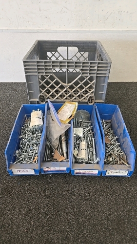 (1) Milk Crate With Four Containers of Different Screws