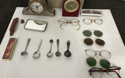 Antique Clocks, Spoons, & Glasses