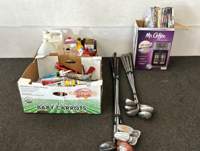 2 Sets Of Golf Clubs, Box Of Assorted DVD Movies, & More!