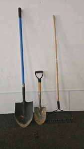 (1) Regular Size Shovel (1) Small Shovel (1) Metal Rake