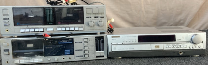 VINTAGE PANASONIC 5-DISC DVD THEATER SOUND SYSTEM (TESTED DOES WORK), SANYO STEREO CASSETTE DECK (TESTED DOES WORK), PROFORMANCE SYNCHRONIZED DUAL CASSETTE DECK (TESTED DOES WORK).